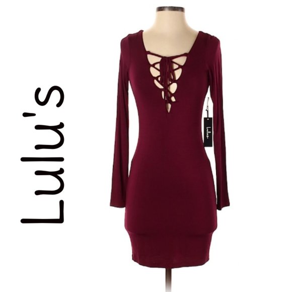 Lulus Dresses & Skirts - Lulu's Lace Up Dress Burgundy Long Sleeve Sz Small